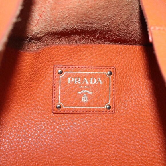 PRADA Tote Bag Leather Orange Gold Auth hk2515 - Picture 11 of 16